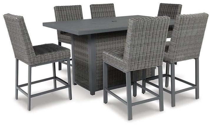 Palazzo Outdoor Counter Height Dining Table with 6 Barstools P520P2 Black/Gray Casual Outdoor Package By Ashley - sofafair.com