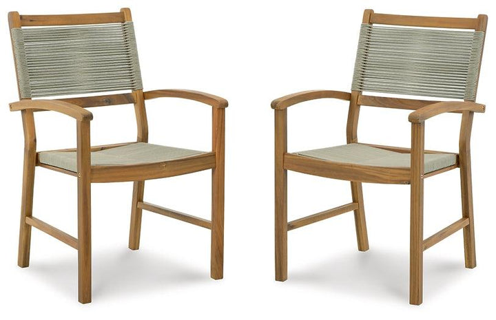 Janiyah Outdoor Dining Arm Chair (Set of 2) P407-602A Brown/Beige Casual Outdoor Dining Chair By Ashley - sofafair.com