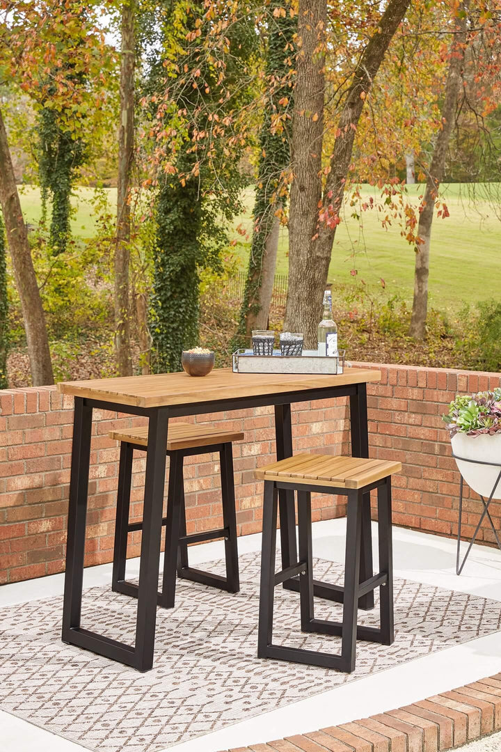 P220-113 Black/Gray Casual Town Wood Outdoor Counter Table Set (Set of 3) By Ashley - sofafair.com
