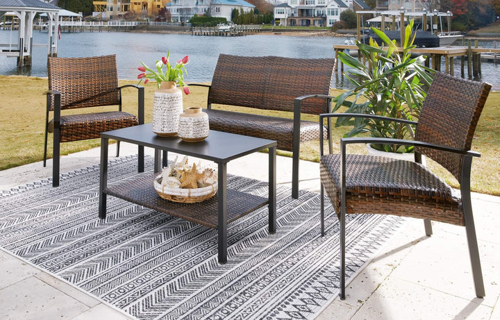 Zariyah Outdoor Love/Chairs/Table Set (Set of 4) P330-080 Brown/Beige Casual Outdoor Chat Set By Ashley - sofafair.com