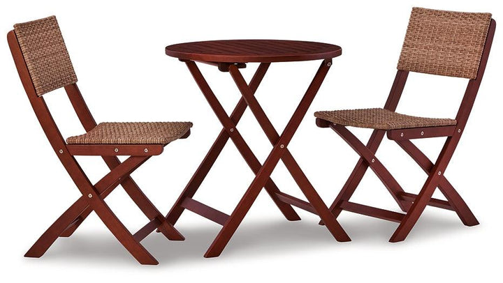 Safari Peak Outdoor Table and Chairs (Set of 3) P201-049 Brown/Beige Casual Outdoor Chat Sets By Ashley - sofafair.com