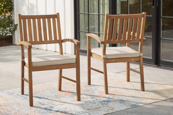 Janiyah Outdoor Dining Arm Chair (Set of 2) P407-601A Brown/Beige Casual Outdoor Dining Chair By Ashley - sofafair.com