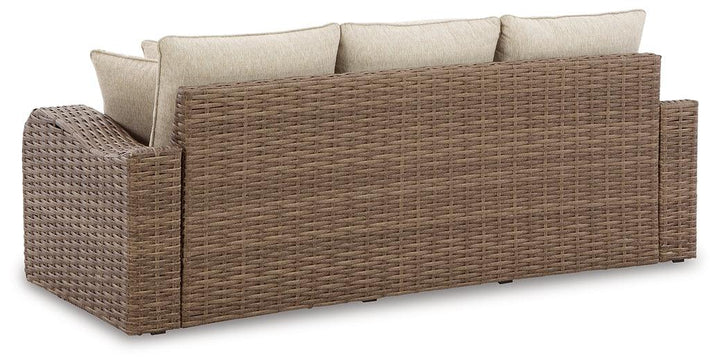 P507-838 Brown/Beige Casual Sandy Bloom Outdoor Sofa with Cushion By Ashley - sofafair.com