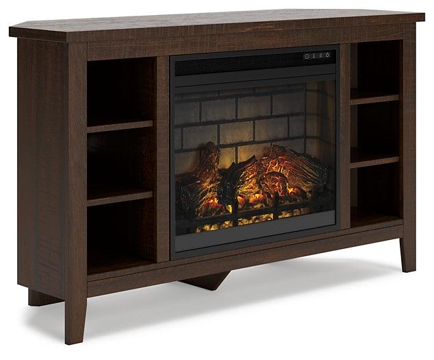 W283W6 Brown/Beige Casual Camiburg Corner TV Stand with Electric Fireplace By AFI - sofafair.com