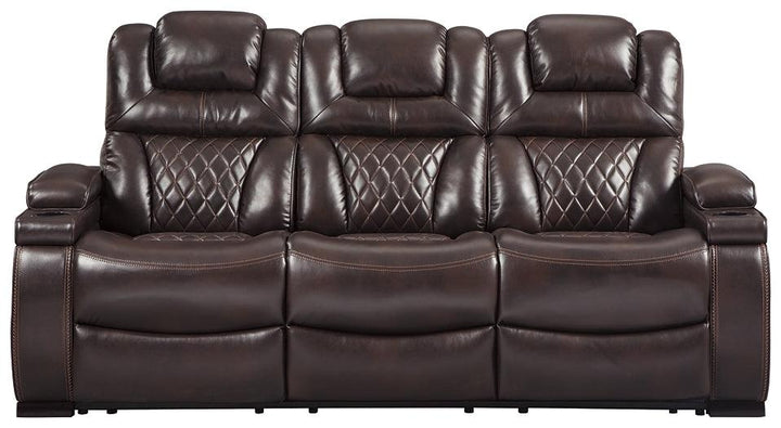 Warnerton Power Reclining Sofa and Loveseat with Power Recliner 75407U3 Brown/Beige Contemporary Motion Upholstery Package By Ashley - sofafair.com