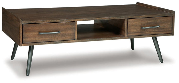 Calmoni Coffee Table T916-1 Brown/Beige Contemporary Cocktail Table By Ashley - sofafair.com