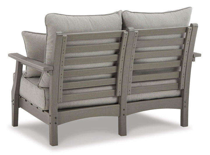 Visola Outdoor Loveseat, 2 Lounge Chairs and Coffee Table P802P1 Black/Gray Contemporary Outdoor Package By Ashley - sofafair.com