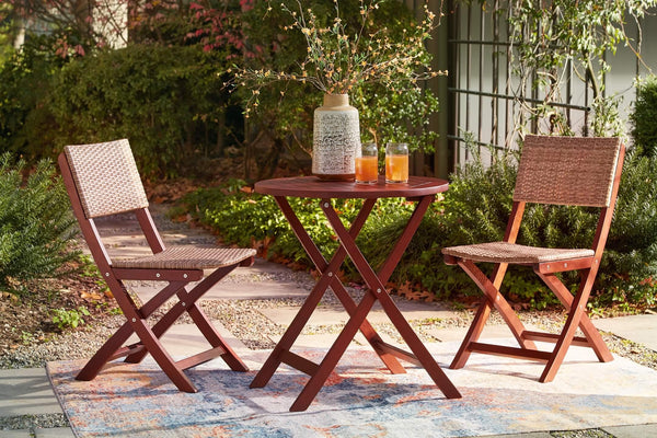 Safari Peak Outdoor Table and Chairs (Set of 3) P201-049 Brown/Beige Casual Outdoor Chat Sets By Ashley - sofafair.com