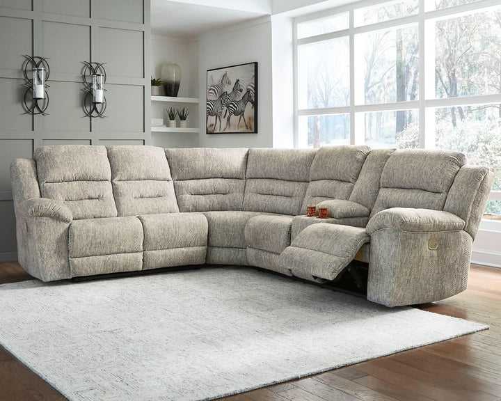 Family Den 3-Piece Power Reclining Sectional 51802S2 Black/Gray Contemporary Motion Sectionals By Ashley - sofafair.com
