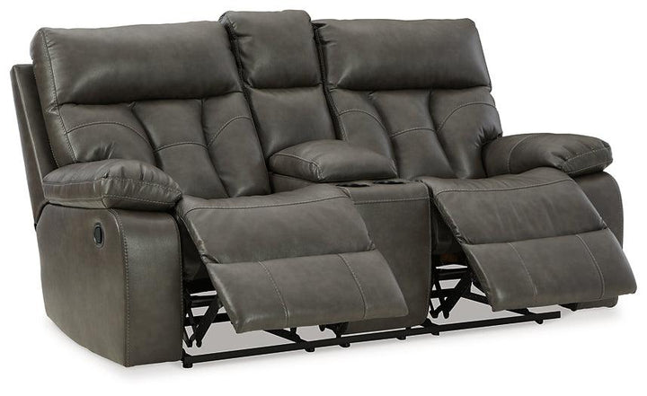 Willamen Reclining Loveseat with Console 1480194 Black/Gray Contemporary Motion Upholstery By Ashley - sofafair.com