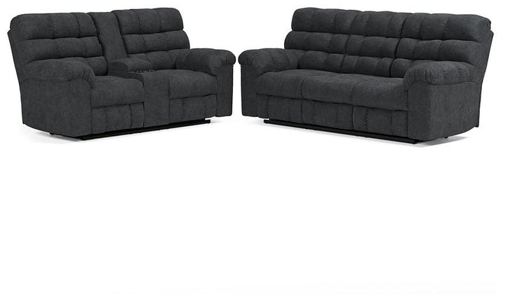 Wilhurst Reclining Sofa and Recliner 55403U1 Blue Contemporary Motion Upholstery Package By Ashley - sofafair.com