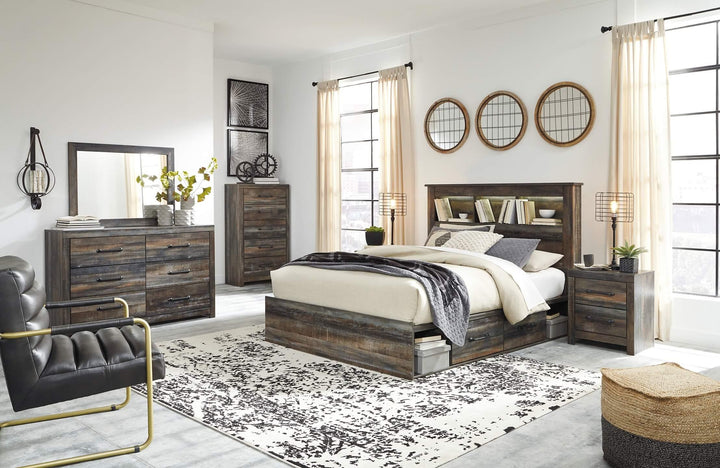 Drystan Queen Bookcase Bed with 2 Storage Drawers B211B17 Brown/Beige Casual Master Beds By Ashley - sofafair.com