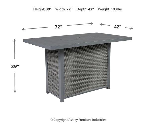 Palazzo Outdoor Bar Table with Fire Pit P520-665 Black/Gray Casual Outdoor Pub Table w/FP By Ashley - sofafair.com