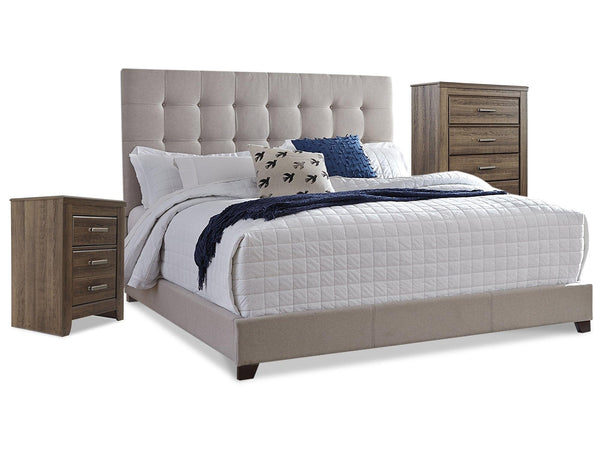 Dolante Queen Upholstered Bed with Chest of Drawers and Nightstand B130B7 Brown/Beige Contemporary Bedroom Package By Ashley - sofafair.com