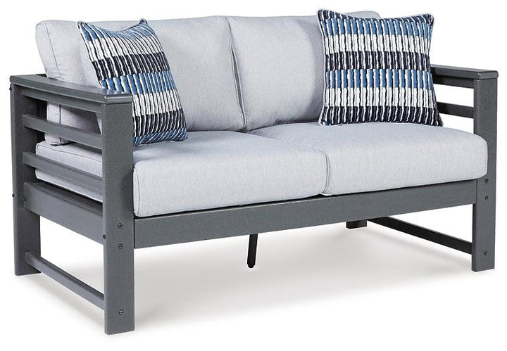 P417-835 Black/Gray Casual Amora Outdoor Loveseat with Cushion By Ashley - sofafair.com