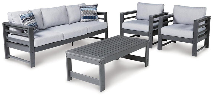 Amora Outdoor Sofa, 2 Lounge Chairs and Coffee Table P417P2 Black/Gray Casual Outdoor Package By Ashley - sofafair.com