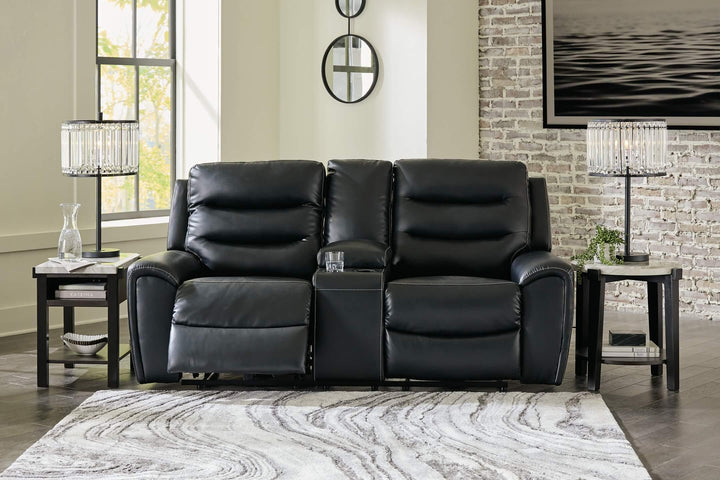 Warlin Power Reclining Loveseat with Console 6110518 Black/Gray Contemporary Motion Upholstery By Ashley - sofafair.com