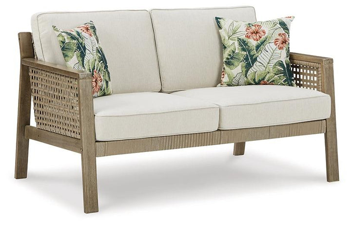 Barn Cove Loveseat with Cushion P342-835 Brown/Beige Casual Outdoor Loveseat By Ashley - sofafair.com