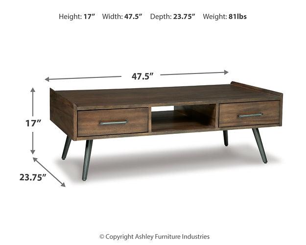 Calmoni Coffee Table T916-1 Brown/Beige Contemporary Cocktail Table By Ashley - sofafair.com