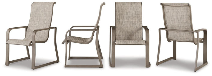 Beach Front Sling Arm Chair (Set of 4) P323-601A Brown/Beige Contemporary Outdoor Dining Chair By Ashley - sofafair.com