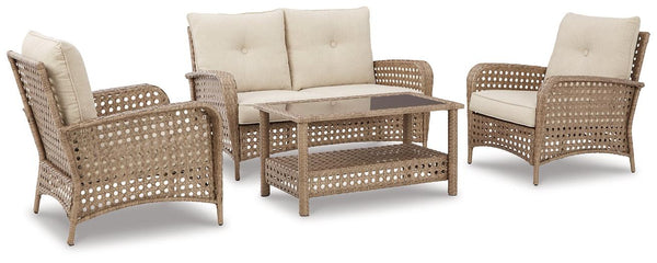 Braylee Outdoor Loveseat, 2 Lounge Chairs and Coffee Table P345P1 Brown/Beige Casual Outdoor Package By Ashley - sofafair.com