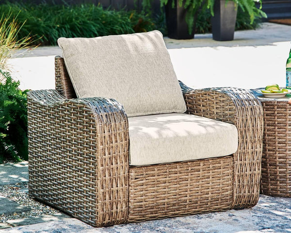 Sandy Bloom Lounge Chair with Cushion P507-820 Brown/Beige Casual Outdoor Seating By Ashley - sofafair.com