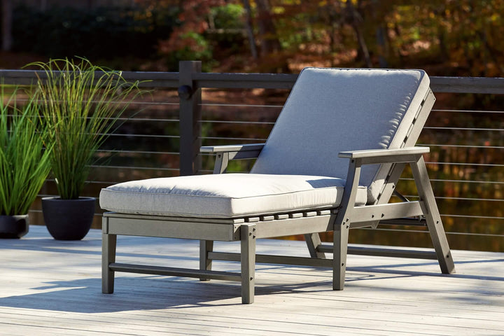 Visola Chaise Lounge with Cushion P802-815 Black/Gray Contemporary Outdoor Chaise-Lounge By Ashley - sofafair.com