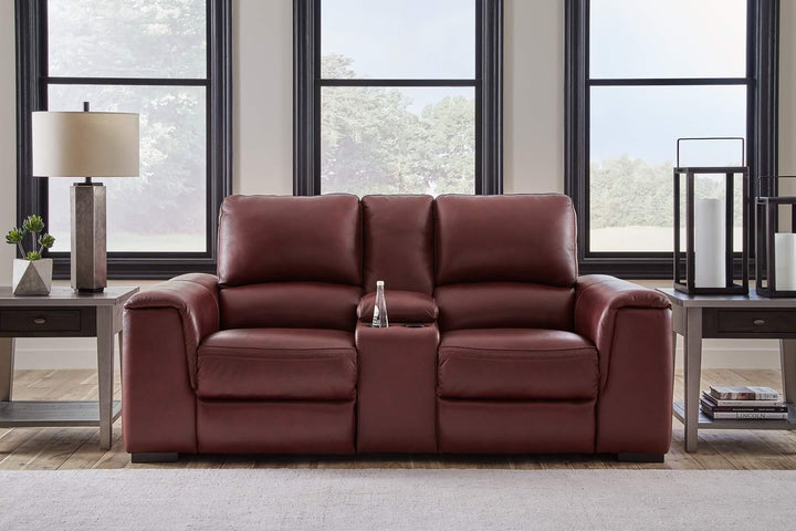 Alessandro Power Reclining Loveseat with Console U2550118 Red/Burgundy Contemporary Motion Upholstery By Ashley - sofafair.com