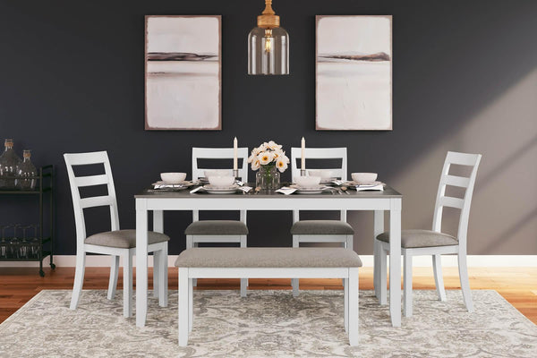 Stonehollow Dining Table and Chairs with Bench (Set of 6) D382-325 White Casual Casual Tables By AFI - sofafair.com