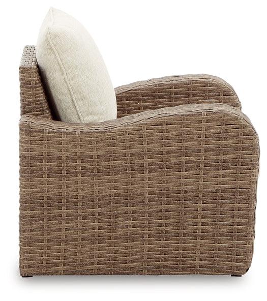 Sandy Bloom Lounge Chair with Cushion P507-820 Brown/Beige Casual Outdoor Seating By Ashley - sofafair.com