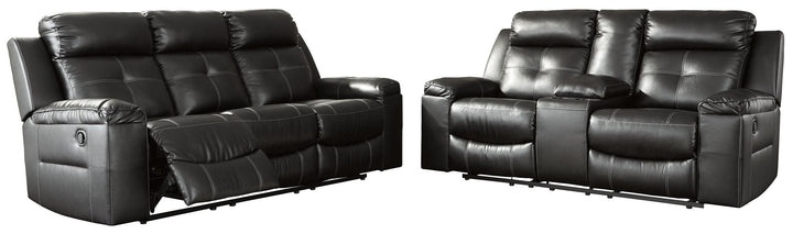 Kempten Reclining Sofa and Loveseat 82105U1 Black Contemporary Motion Upholstery Package By AFI - sofafair.com