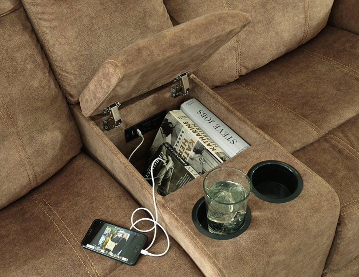 HuddleUp Reclining Sofa and Loveseat 82304U1 Nutmeg Contemporary Motion Upholstery Package By AFI - sofafair.com