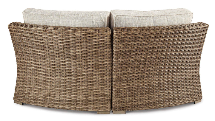 Beachcroft Curved Corner Chair with Cushion P791-851 Brown/Beige Casual Outdoor Lounge Chair By Ashley - sofafair.com
