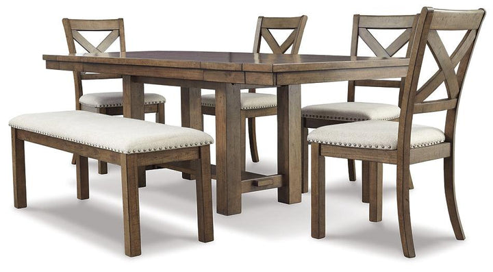 Moriville Dining Table and 4 Chairs and Bench D631D6 Brown/Beige Casual Dining Package By Ashley - sofafair.com