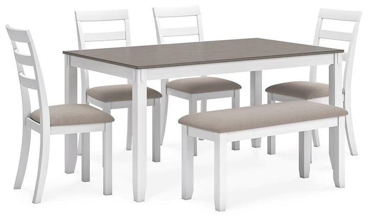 Stonehollow Dining Table and Chairs with Bench (Set of 6) D382-325 White Casual Casual Tables By AFI - sofafair.com