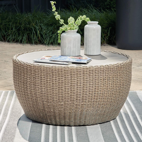 Danson Outdoor Coffee Table P505-708 Brown/Beige Casual Outdoor Cocktail Table By Ashley - sofafair.com