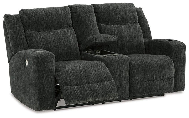 Martinglenn Power Reclining Loveseat with Console 4650496 Black/Gray Contemporary Motion Upholstery By Ashley - sofafair.com