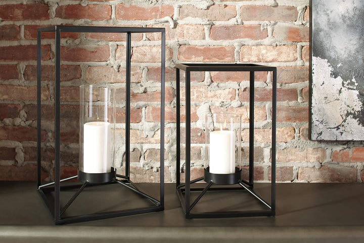 Dimtrois Lantern (Set of 2) A2000133 Black/Gray Casual Candle Holder By Ashley - sofafair.com