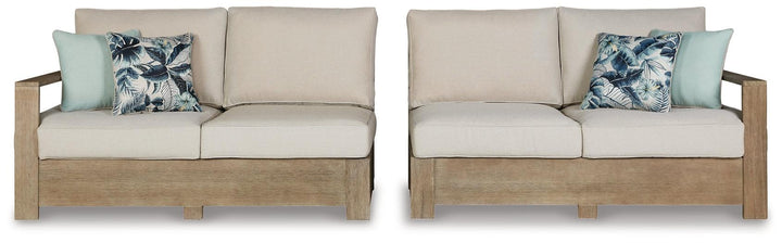 Silo Point Right-Arm Facing/Left-Arm Facing Outdoor Loveseat with Cushion (Set of 2) P804-854 Brown/Beige Contemporary Outdoor Sectional By Ashley - sofafair.com