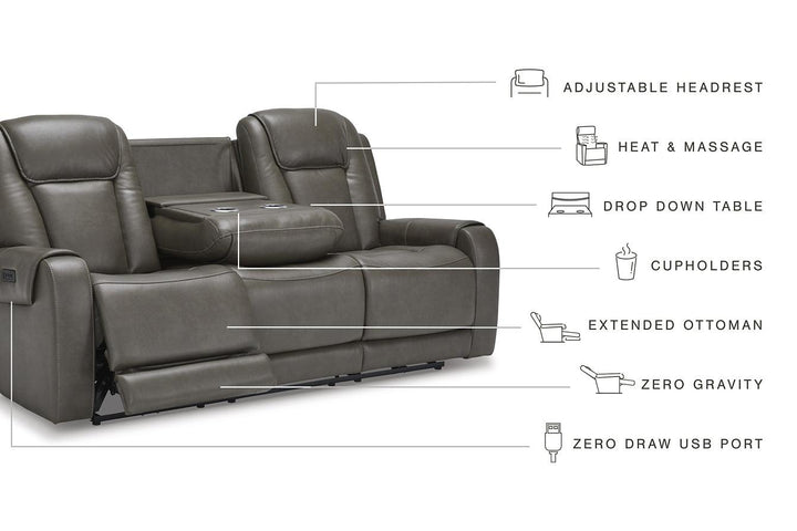 Card Player Power Reclining Sofa 1180815 Black/Gray Contemporary Motion Upholstery By Ashley - sofafair.com