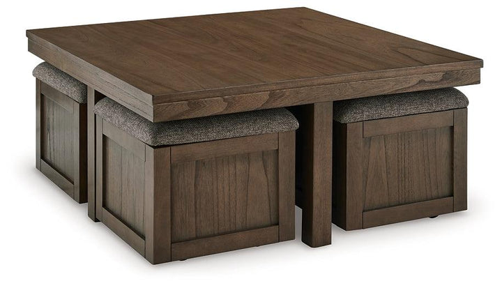 Boardernest Coffee Table with 4 Stools T738-20 Brown/Beige Casual Motion Occasionals By Ashley - sofafair.com