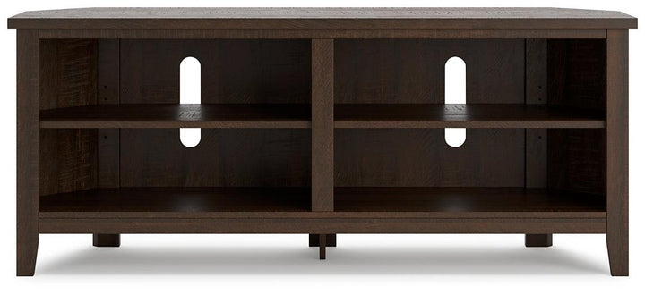 W283-56 Brown/Beige Casual Camiburg Corner TV Stand By Ashley - sofafair.com