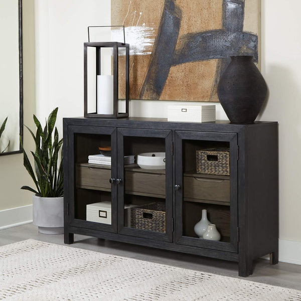 Lenston Accent Cabinet A4000508 Black/Gray Casual Stationary Upholstery Accents By AFI - sofafair.com