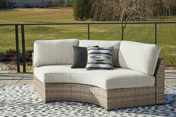 Calworth Outdoor Curved Loveseat with Cushion P458-861 Brown/Beige Contemporary Outdoor Loveseat By AFI - sofafair.com