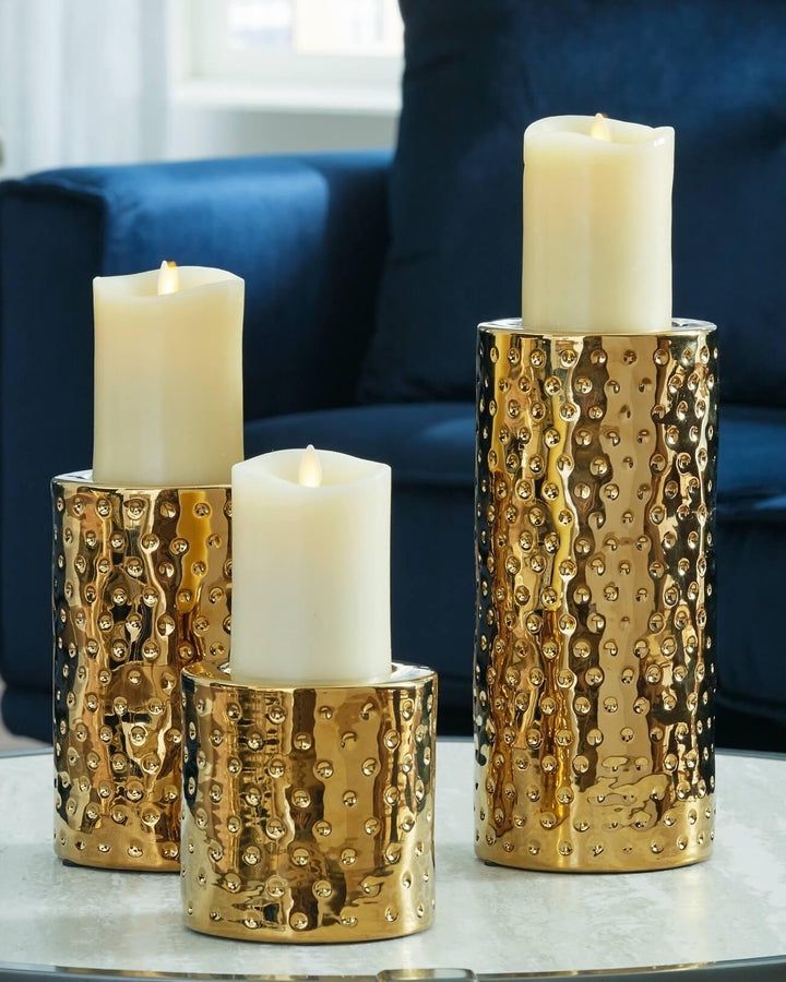 A2000461 Metallic Contemporary Marisa Candle Holder (Set of 3) By Ashley - sofafair.com