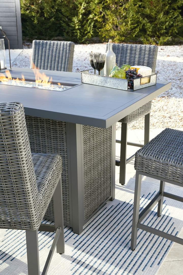 Palazzo Outdoor Counter Height Dining Table with 4 Barstools P520P1 Black/Gray Casual Outdoor Pub Table w/FP By Ashley - sofafair.com