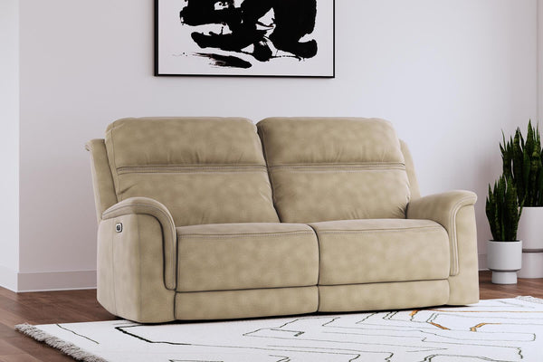 Next-Gen DuraPella Power Reclining Sofa 5930247 Brown/Beige Contemporary Motion Upholstery By Ashley - sofafair.com