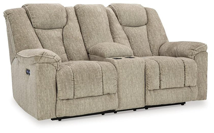 Hindmarsh Power Reclining Loveseat with Console 9030918 Black/Gray Contemporary Motion Upholstery By Ashley - sofafair.com