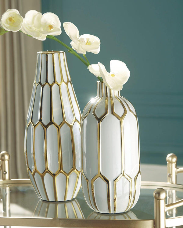 Mohsen Vase Set of 2 A2000135 Gold Finish/White Contemporary Vases By AFI - sofafair.com