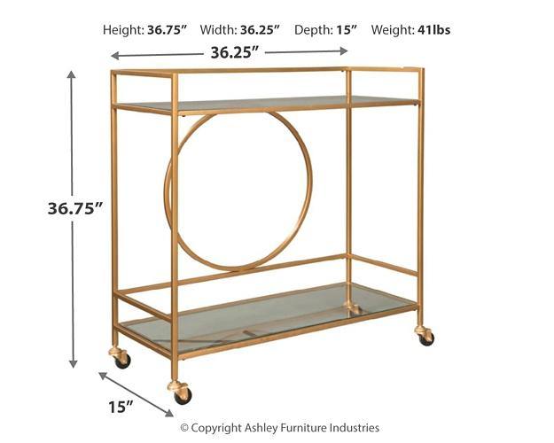 Jackford Bar Cart A4000165 Antique Gold Finish Contemporary Kitchen/Dining Storage By AFI - sofafair.com